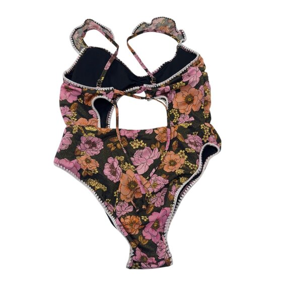 Victorias Secret Women SZ L Boho Floral Cutout Monokini Swimsuit Ruffled Straps - Picture 12 of 15